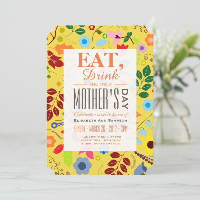 Modern Boho Chic Floral Mother's Day Meal Invitation (Standing Front)