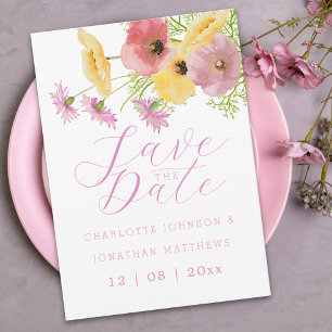 Modern Boho Chic Floral Pink Wedding Save The Date