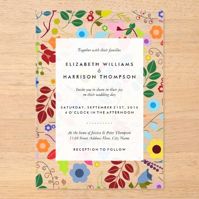 Modern Boho Chic Floral Wedding Acrylic Invitations (Front)
