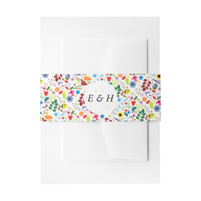 Modern Boho Chic Floral Wedding Invitation Belly Band (Front Example)