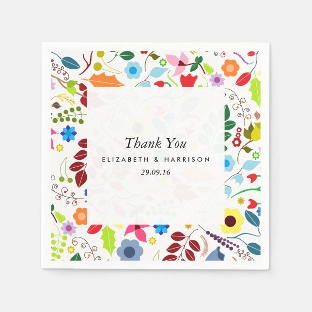 Modern Boho Chic Floral Wedding Napkin (Front)
