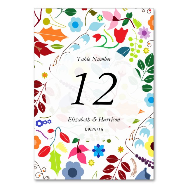 Modern Boho Chic Floral Wedding Table No. Table Number (Front)
