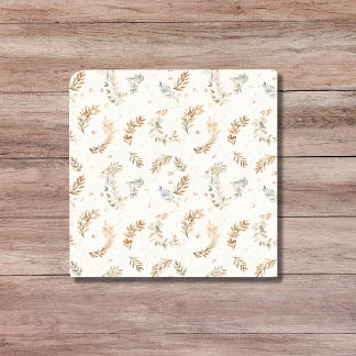Modern Boho Chic Neutral Beige Brown Leaves Ceramic Tile