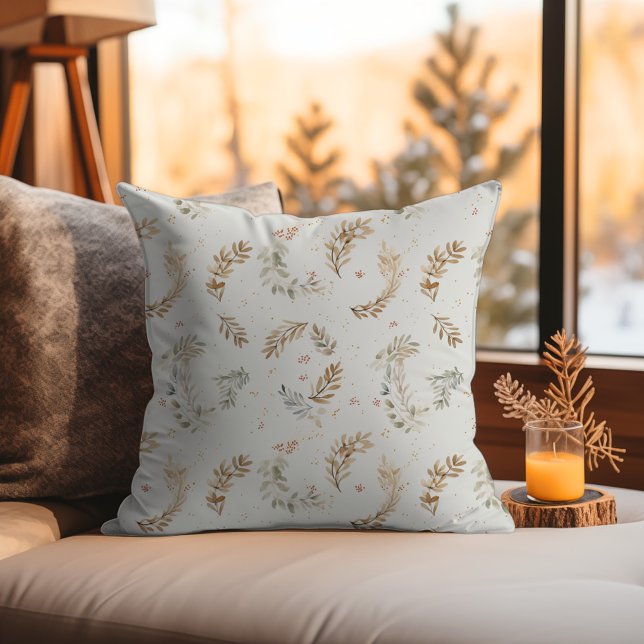 Modern Boho Chic Neutral Beige Brown Leaves Cushion (Modern Boho Chic Neutral Beige Brown Leaves Christmas Throw Pillow – Festive Holiday Home Decor)