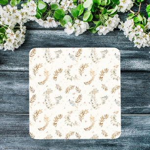 Modern Boho Chic Neutral Beige Brown Leaves Glass Coaster