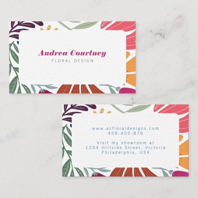Modern Boho Chic Retro Colourful Floral Business Card (Front/Back)