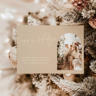 Modern Boho Christmas Card, Arch Photo Holiday Inv Invitation