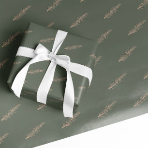 Modern Boho Christmas Green and Gold Pine Wrapping Paper