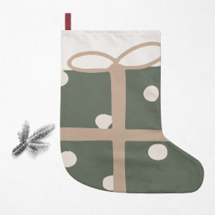 Modern Boho Christmas Green Present Print Small Christmas Stocking