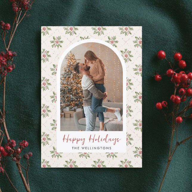 Modern Boho Christmas Holiday Pattern Arch Photo Card (Creator Uploaded)