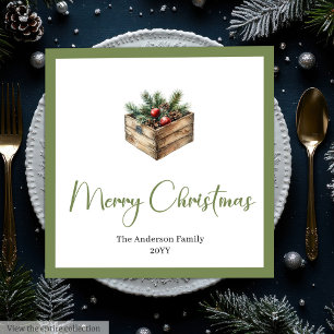 Modern Boho Christmas Tree Botanical Party Napkins