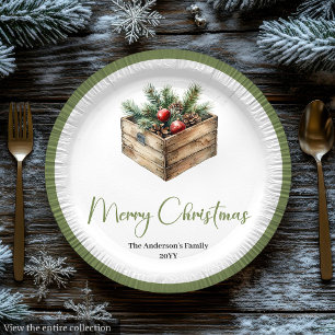 Modern Boho Christmas Tree Botanical Party Plates