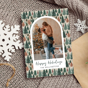 Modern Boho Christmas Tree Pattern Arch Photo Holiday Card