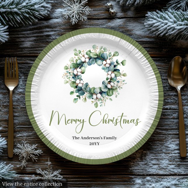 Modern Boho Christmas Wreath in Botanical Style Paper Plate (Modern Boho Christmas Wreath in Botanical Style

)