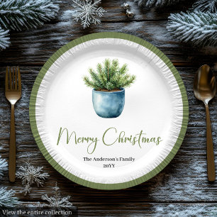 Modern Boho Christmas Wreath in Botanical Style Paper Plate