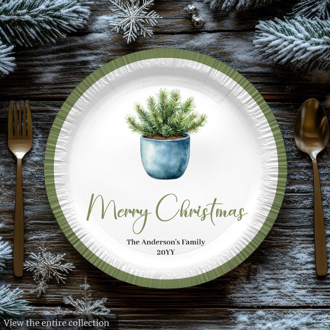 Modern Boho Christmas Wreath in Botanical Style Paper Plate (Modern Boho Christmas Wreath in Botanical Style

)