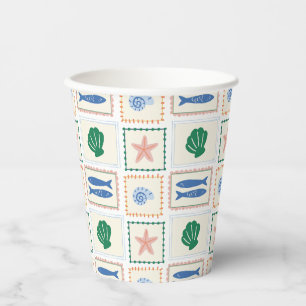 Modern Boho Coastal Pastel Seashell Pattern Paper Cups
