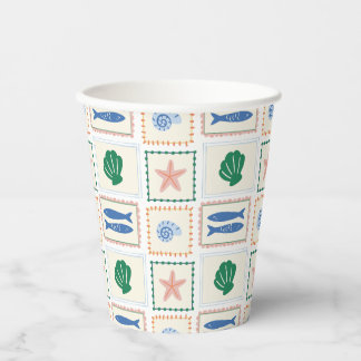 Modern Boho Coastal Pastel Seashell Pattern Paper Cups