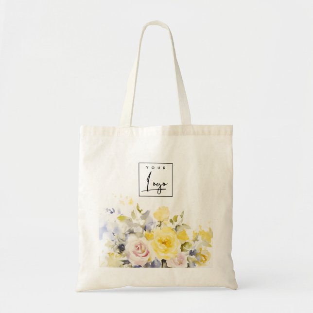 Modern Boho Colourful Rose Floral Business Logo Tote Bag (Front)