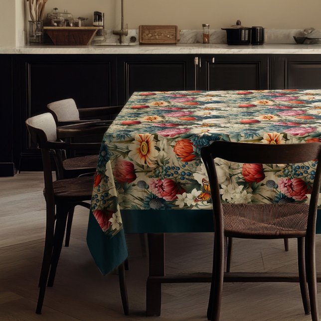 Modern Boho colourful wild flowers and butterflies Tablecloth (Modern Boho colorful wild flowers and butterflies Tablecloth)