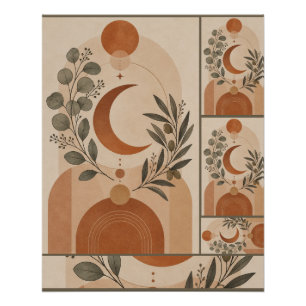 Modern Boho Crescent Moon & Olive Branch Poster