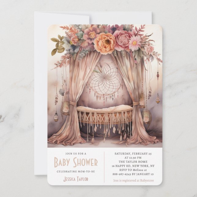 Modern Boho Crib Dreamcatcher Mobile Baby Shower Invitation (Front)