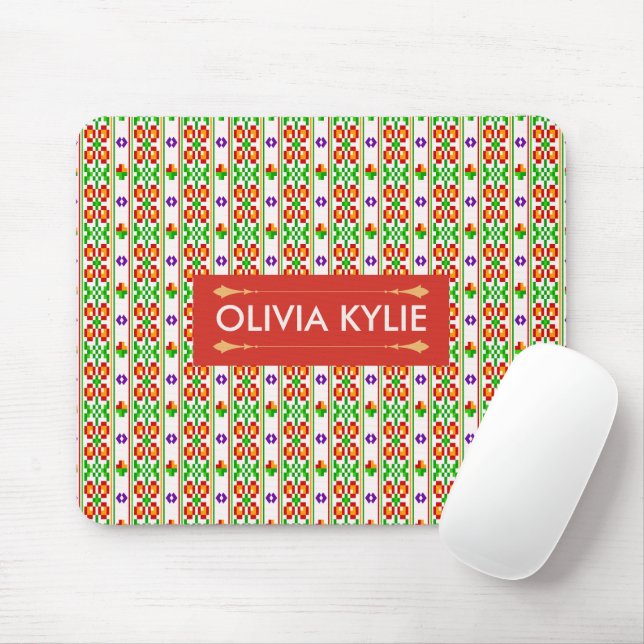 Modern Boho Cross Stitch Seamless Folk Pattern  Mouse Pad (With Mouse)
