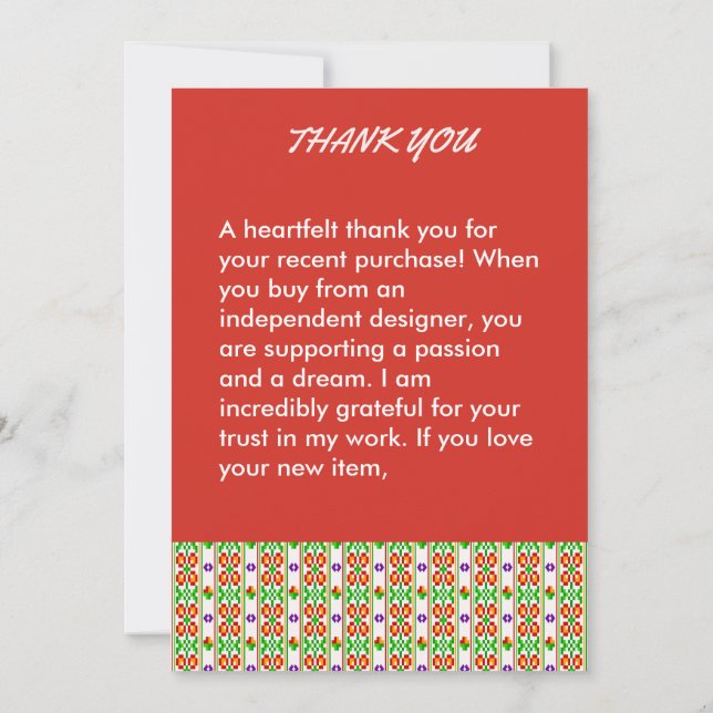 Modern Boho Cross Stitch Seamless Folk Pattern  Thank You Card (Back)