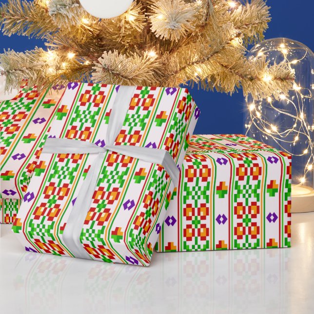 Modern Boho Cross Stitch Seamless Folk Pattern  Wrapping Paper (Holidays)