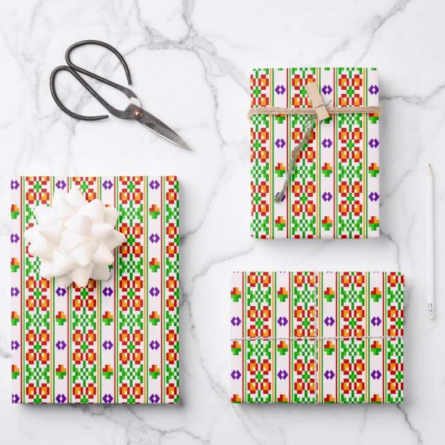 Modern Boho Cross Stitch Seamless Folk Pattern  Wrapping Paper Sheet (Front)