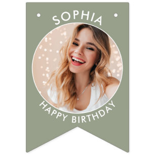 Modern Boho Custom birthday bunting with photos