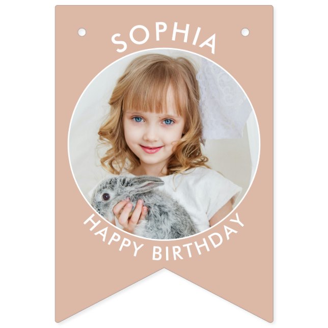 Modern Boho Custom birthday bunting with photos Bunting (Fourth Flag)