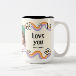Modern Boho Daisy Rainbow Best Mama Photo Two-Tone Coffee Mug