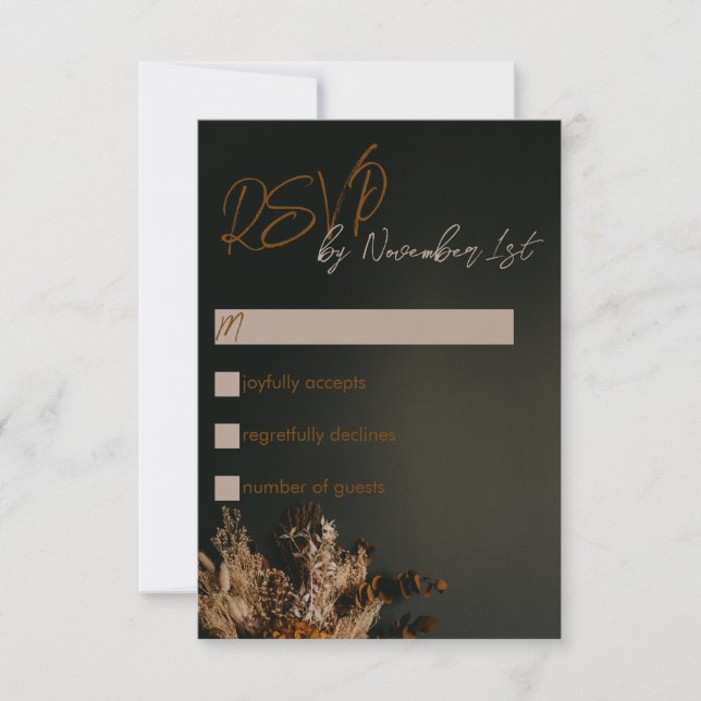Modern Boho Dark Rustic Floral Wedding RSVP Card (Front)