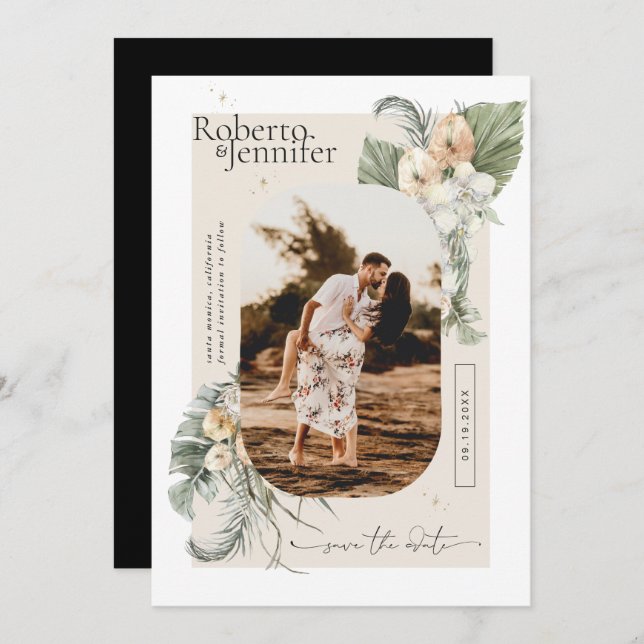 Modern Boho Desert | Floral Photo Save the Date (Front/Back)