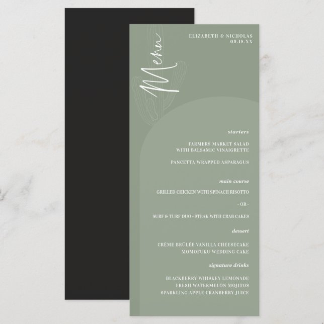 Modern Boho Desert | Simple Script Wedding Menu (Front/Back)