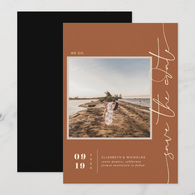 Modern Boho Desert | Square Photo Save the Date (Front/Back)