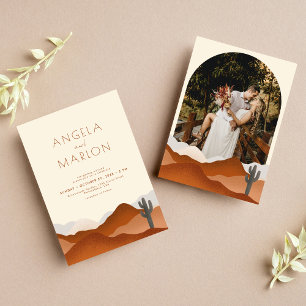 Modern Boho Desert Terracotta Wedding Arch Photo Invitation