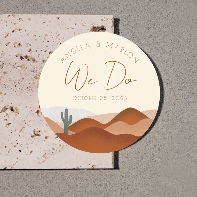 Modern Boho Desert Terracotta Wedding Classic Round Sticker (Creator Uploaded)