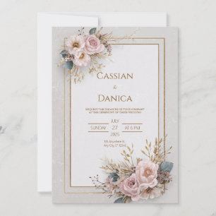 Modern Boho Dried Berry Red Fan Leaf Wedding Invitation