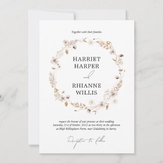 Modern Boho Dried Floral Wreath Wedding Invitation