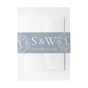 Modern Boho Dusty Blue Floral Minimal Wedding Invitation Belly Band