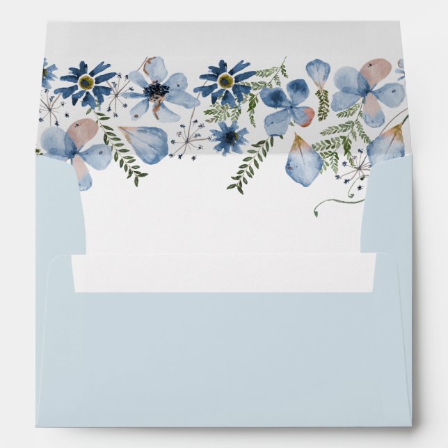 Modern Boho Dusty Blue Florals 5x7 Card Envelope (Back (Bottom))