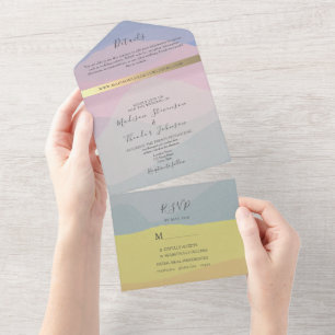 Modern Boho Dusty Blue Wedding All In One Invitation