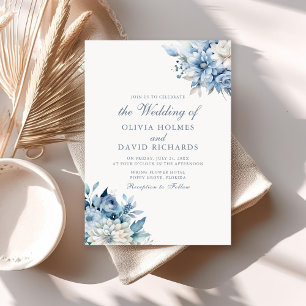 Modern Boho Dusty Blue Wildflowers Wedding Invitation