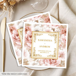 Modern boho dusty pink gold floral wedding napkins