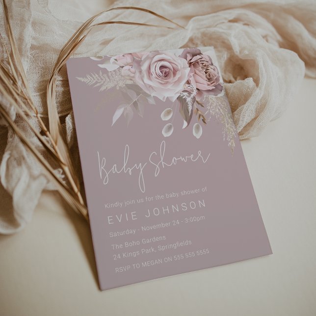Modern Boho Dusty Rose Baby Shower Invitation (Creator Uploaded)