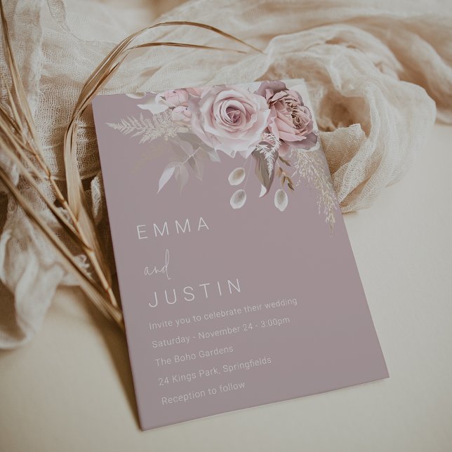 Modern Boho Dusty Rose Blush Floral Wedding Invitation (Creator Uploaded)