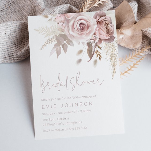 Modern Boho Dusty Rose Bridal Shower Invitation (Creator Uploaded)