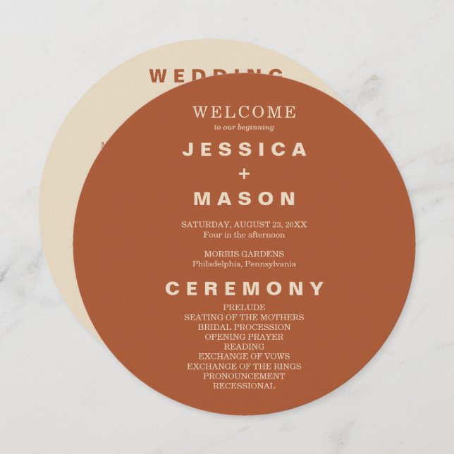 Modern Boho Earth Tone Circle Wedding Program (Front/Back)